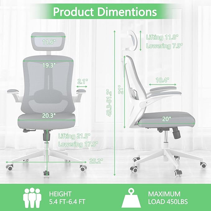 Mesh Office Executive Chair High Back Adjustable Home Desk Chair, Swivel Computer Managerial Chair with Lumbar Support (Grey)-DeskLoop Office