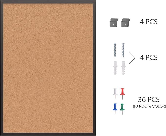 Board2by 2-Pack Cork Board Bulletin Board 20“ x 30”, Black Wood Framed Corkboard, Office Board for Wall Cork, Large Wall Mounted Notice Pin Board with 32 Push Pins for School, Home & Office-DeskLoop Office