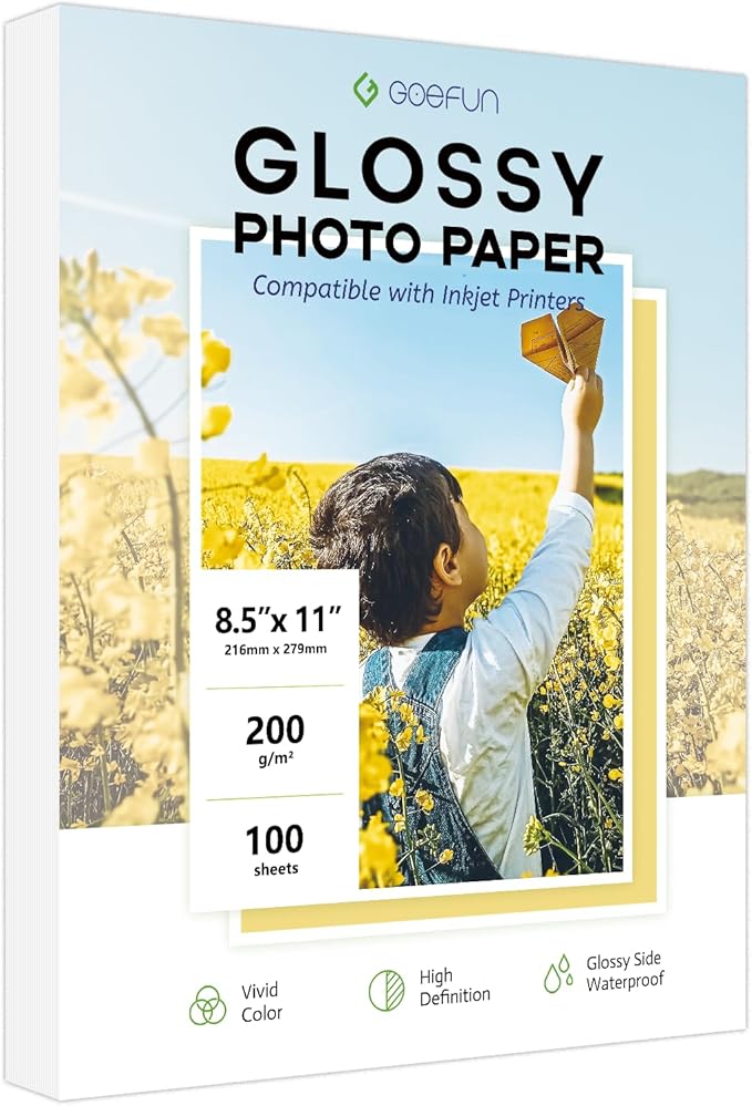 Glossy Photo Paper 8.5x11 Inch, Goefun 200GSM/54LB Inkjet Printer Paper for Dye Ink,100 Sheets-DeskLoop Office