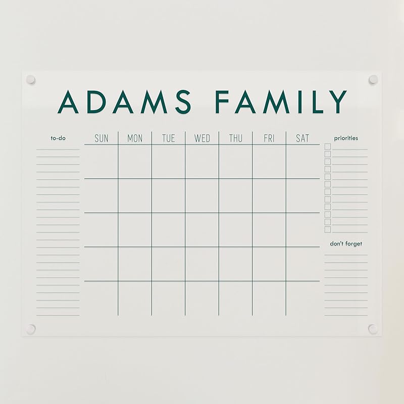 Personalized Clear Acrylic Calendar for Wall, Calendar Whiteboard for Wall, Dry Erase Wall Calendar, Wall Calendar Organizer System for Home (Block, Jade, 31"W x 23"H)-DeskLoop Office