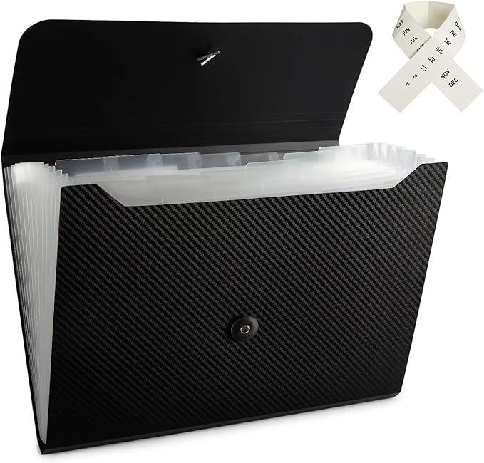 Expanding File Folder File Organizer 13 Pockets Accordion Filing Folder Expandable File Folder for Documents Aesthetic Paper Organizer Folder for Work, School, Home, Office, Black Transparent-DeskLoop Office