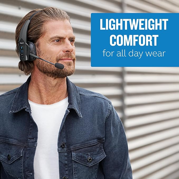 BlueParrott B350-XT Mono Bluetooth Wireless Headphones 96% Noise Canceling Over Head Trucker Headset with Mic, Adjustable Lightweight Headband, IP54-Rated Protection, 24 hrs. Talk Time, Black-DeskLoop Office