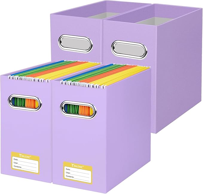 BALEINE File Organizer Box, Cardboard File Folder Organizer with Handle for Letter Size, Portable Collapsible Hanging Filing Box for Home Office Document Storage (4 Pack, Lavender)-DeskLoop Office