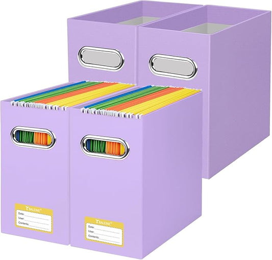 BALEINE File Organizer Box, Cardboard File Folder Organizer with Handle for Letter Size, Portable Collapsible Hanging Filing Box for Home Office Document Storage (4 Pack, Lavender)-DeskLoop Office