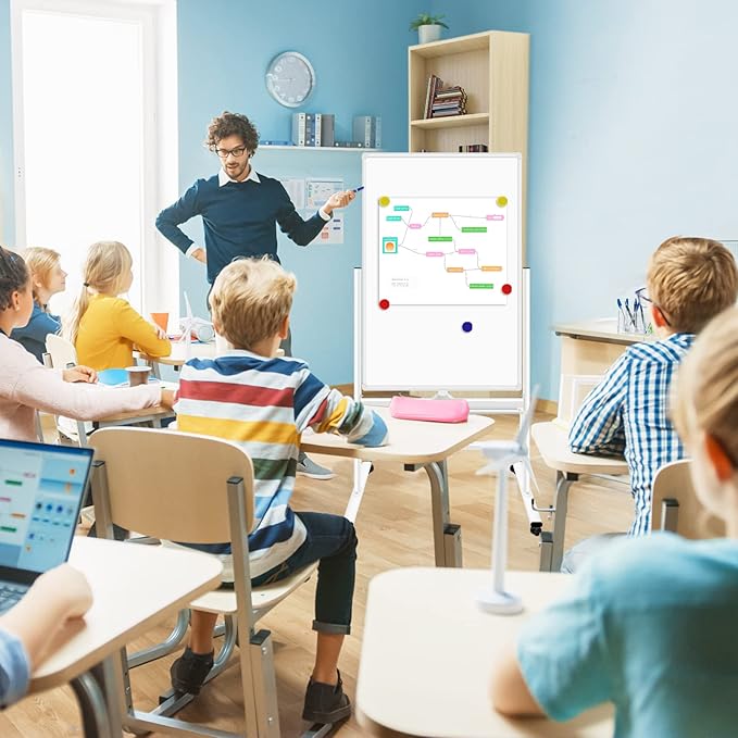 H-Qprobd Magnetic Whiteboard Mobile Dry Erase Board with Stand 40"x28" Double Side Rolling Whiteboards on Wheels for Home, Office & School-DeskLoop Office