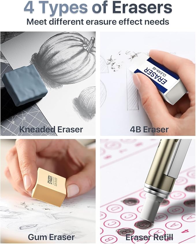 37PCS Art Mechanical Pencil Set, Drafting Pencil 5 Sizes- 0.3, 0.5, 0.7, 0.9MM & 2PCS 2.0MM Mechanical Drawing Pencils with 492PCS Leads (6B 4B 2B HB 2H 4H Color) for Artist Sketching Drawing-DeskLoop Office