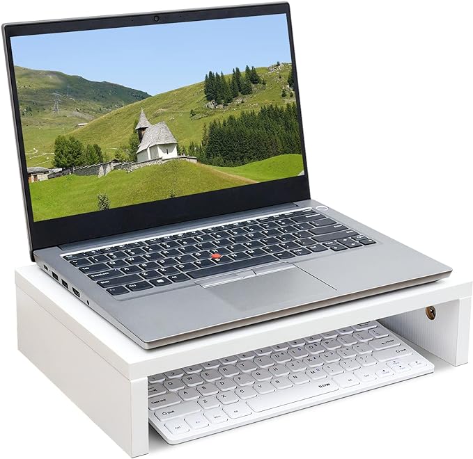 TEAMIX 14.2 inch White Monitor Stand Riser, Wood Monitor Riser with Storage for Desk Small Monitor Stand TV/Screen/PC/Laptop Riser Computer Stand Desktop Shelf (White-14.2 inch)-DeskLoop Office