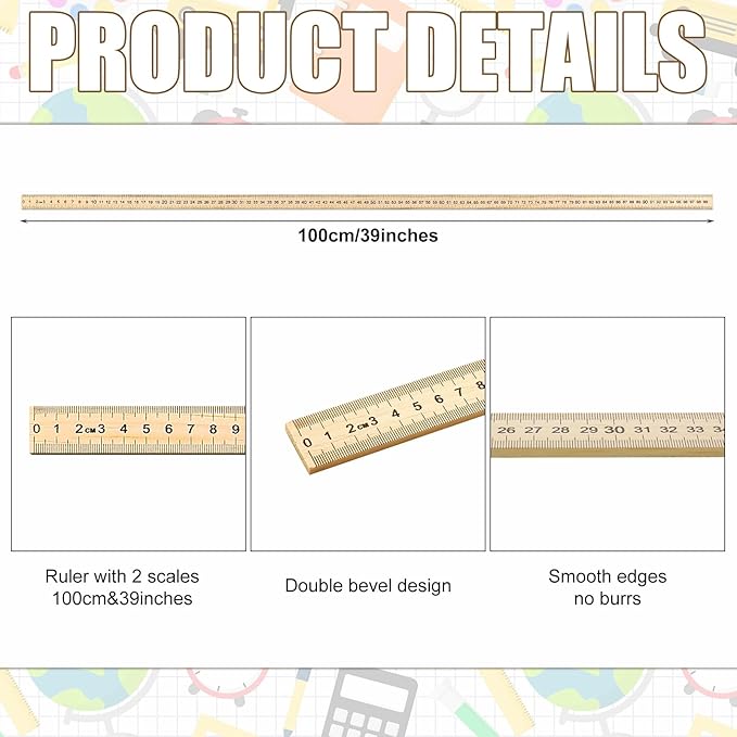 Treela 36 Pack 39 Inches Meter Stick Wood Ruler Economy Yard Stick Double Sided Heavy Duty Thick Meter for School Classroom Home Office Kids Clothing Measuring-DeskLoop Office