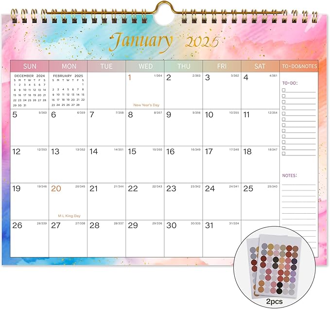 Lbylyhxc 2025-2026 Calendar - Includes January 2025 to June 2026 -18 Monthly Wall Calendar 2025-2026, 11 x 8.5 Inches.Thick Paper with Julian Dates and Block for New Year and Christmas Presents (Wall Calendar Colorful)