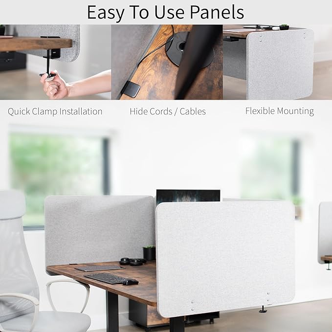 VIVO Clamp-on/Screw-on 71 x 24 inch Privacy Panel System, Sound Absorbing Cubicle Desk Divider, Acoustic Partition, 2 Panels, Gray, PP-2-V072G-DeskLoop Office