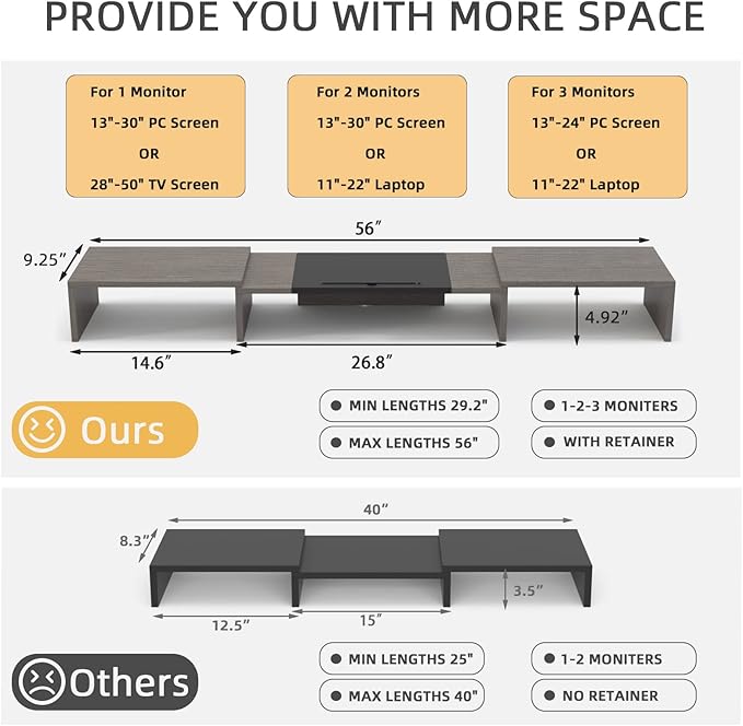 WESTREE Triple Dual Monitor Stand Riser, 56" Extra Long Monitor Stand for 1~2~3 Monitors, Monitor Stand with Length and Angle Adjustable, 3 Shelf Desktop Organizer Riser for Monitor Computer Laptop-DeskLoop Office