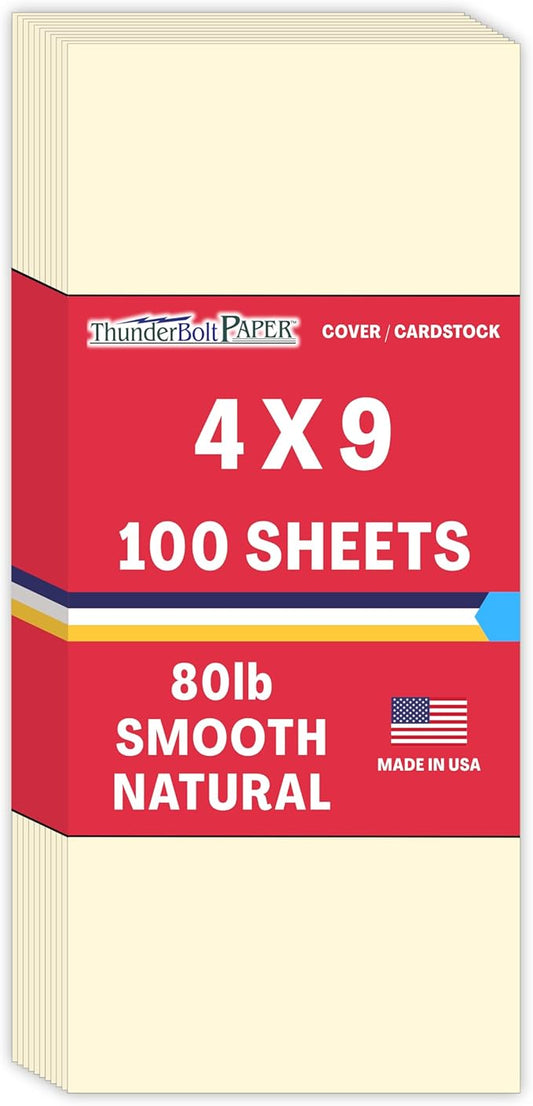 100 Natural Smooth Card Stock Sheets Paper - 4" X 9" (4X9 Inches) #10 Envelope Insert Size - 80# (80 lb/Pound) Cover Weight - Quality Paper - Smooth Finish-DeskLoop Office