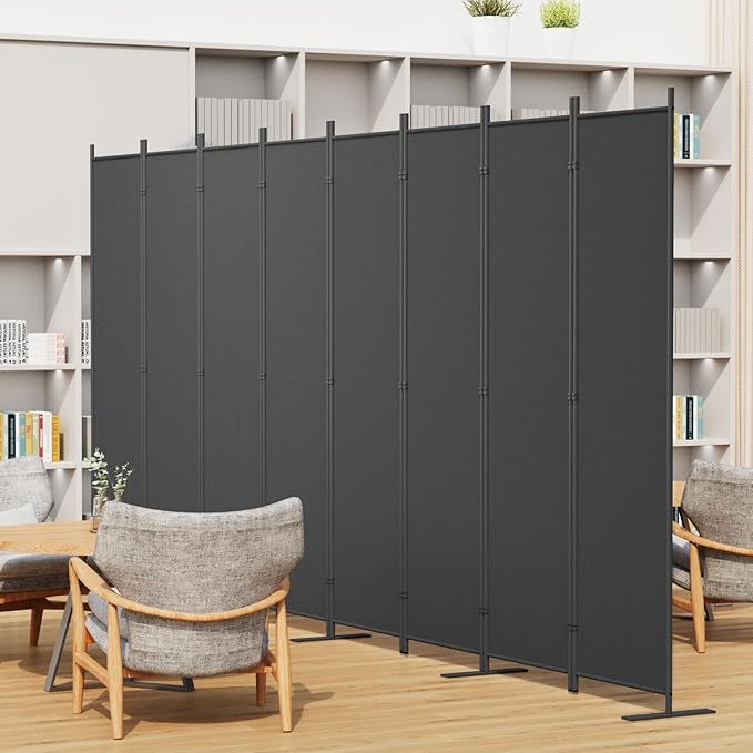 Helios&Hestia 8-Panel 6 ft Tall Indoor Folding Room Divider, Portable Privacy Screen, Freestanding Partition Separator, Temporary Wall Separation for Bedroom, Office, 160" W X 71" H, Dark Grey-DeskLoop Office