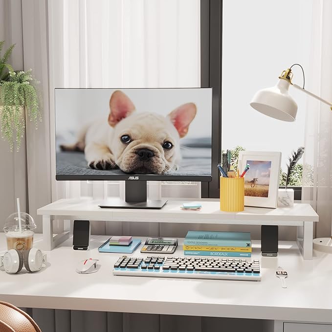 Dual Monitor Stand Riser, 39Inch Large Monitor Stands for 2 Monitors, Computer Monitor Stand, Wooden Desktop Oraganizer Shelf for Office Desk Computer,Laptop,TV-DeskLoop Office