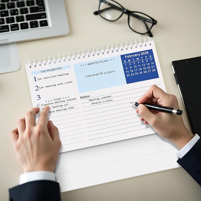 Desk Calendar 2025 planner, Covers Jul 2025-Jun 2026 with Monthly Plan, Notes and Tasks, Easy to Organizing for Family, Students, Home, School and Office-DeskLoop Office