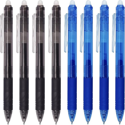 8 Pack Retractable Erasable Gel Pens Clicker Fine Point 0.7mm, Make Mistakes Disappear Comfort Grip for Drawing Writing Planner and School Supplies, Black and Blue Color Inks-DeskLoop Office