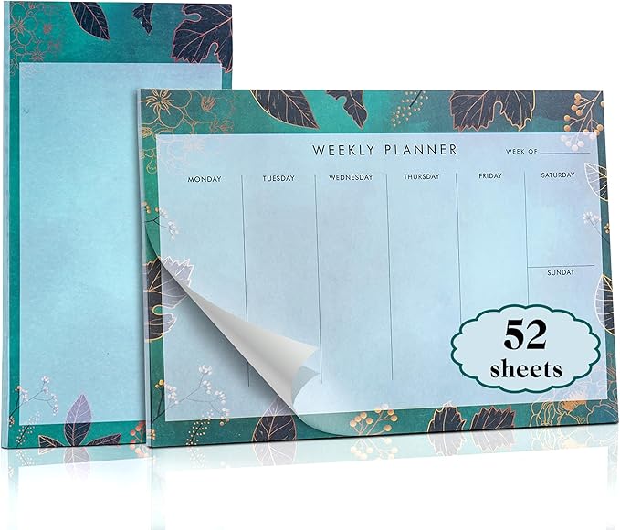 Undated Weekly Planner Notepad 10x7 To Do List Note Pad 52 Weekly Desk Planner Calendar Tear Off Daily Planning Pad for Work,School,Home,Ofiice Supplies, Matching Notepad,Green-DeskLoop Office