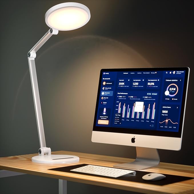 LED Desk Lamp for Home Office, Eye-Caring Desk Light for Video Call, Dimmable 3 Color Temperature 10 Brightness Computer Light, Led Desk Light, Memory & Timer Func, Adjustable Flexible Swing Arm-DeskLoop Office