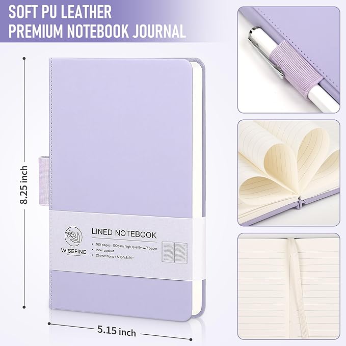 Hardcover Executive Notebooks, 160 Pages Line Ruled Classic Notebook Journal, Leather Notebooks with Pen for Bussiness College Writing MintPurple