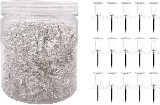 Clear Push Pins 600pcs Standard Thumb Tacks Steel Point Transparent Plastic Head Pins for Hanging Photo Posters Craft Marking Map Wall Cork Board-DeskLoop Office