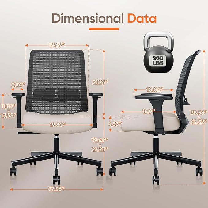 Ergonomic Office Chair, Mesh Computer Desk Chairs with Adjustable Lumbar Support, 3D Armrests, Tilt Function, Comfy Wide Seat, Swivel Executive Work Task Chair for Company and Home-DeskLoop Office