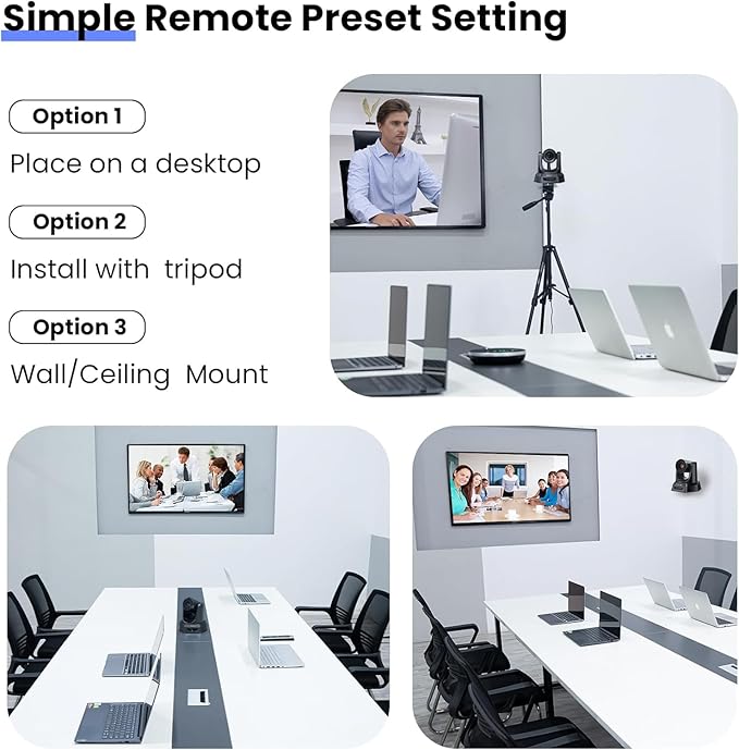 5.8GHz Wireless Conference Room Webcam, Church Live Streaming 3X USB 1080P 60fps PTZ Camera for Worship Services Online Conference, Works with Zoom, OBS Easy to Set Up-DeskLoop Office