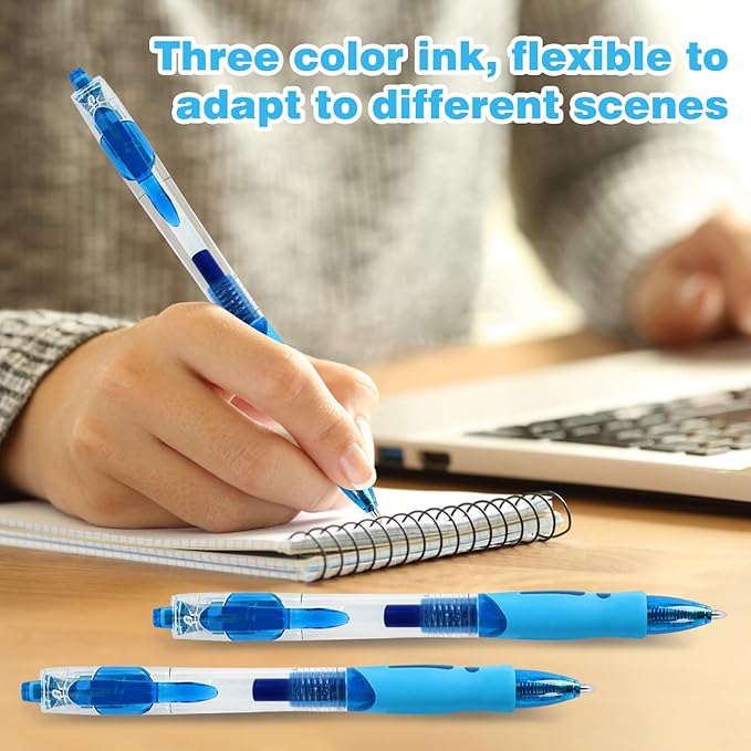 Innertone Blue Gel Pens,12 Pcs Retractable Fine Point 0.7mm With 4 Refills,Blue Pen,Featuring Smooth Writing And Quick-Drying Ink, Suitable For Women, Men, Journaling, School, And Office Use