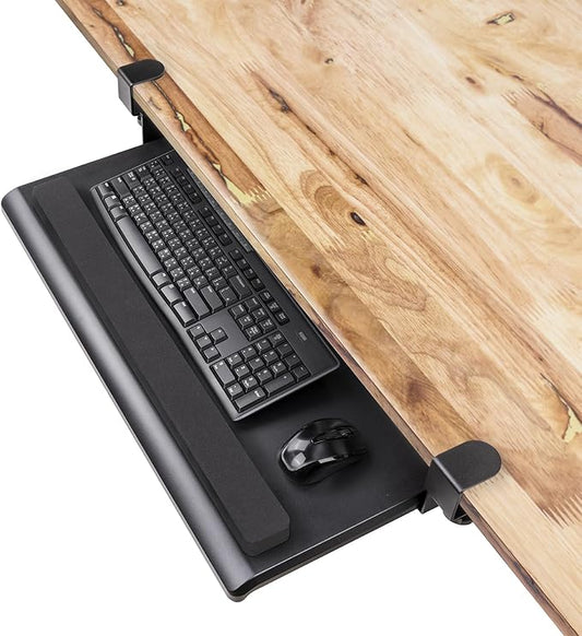 EHO Large Ergonomic C-Clamp Keyboard Tray Mount Under Desk with Wrist Rest, Slide-Out Platform 27.5" (31.8" Including Clamps) x 12.5", Pull Out Keyboard & Mouse Tray for Home or Office, Black-DeskLoop Office