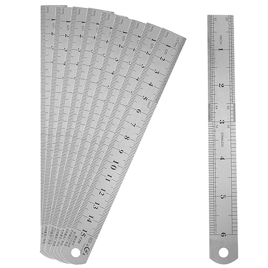 6 Inch Metal Ruler Set Stainless Steel Straight Edge Rules with Inch/Metric Scale, 10 Pack-DeskLoop Office