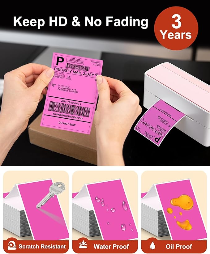 Phomemo 4x6 Thermal Label Printer Paper - 500 PCS Rose 4"x6" Fan-Fold Shipping Supplies Labels - Water/Oilproof Label Stickers - Permanent Adhesive Mailing Labels Paper for Thermal Printer-DeskLoop Office