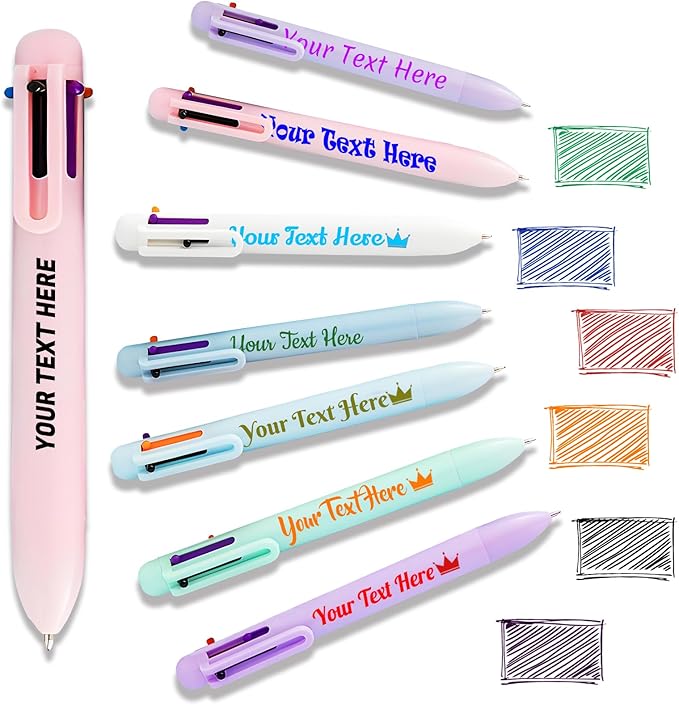 Custom 6-In-1 Multicolor Ballpoint Pen 0.5mm Tip Personalized Pens with Text Logo Name Printed Customized Pens Gift for Businesses School Office Employee Exhibition, 7PCS-DeskLoop Office