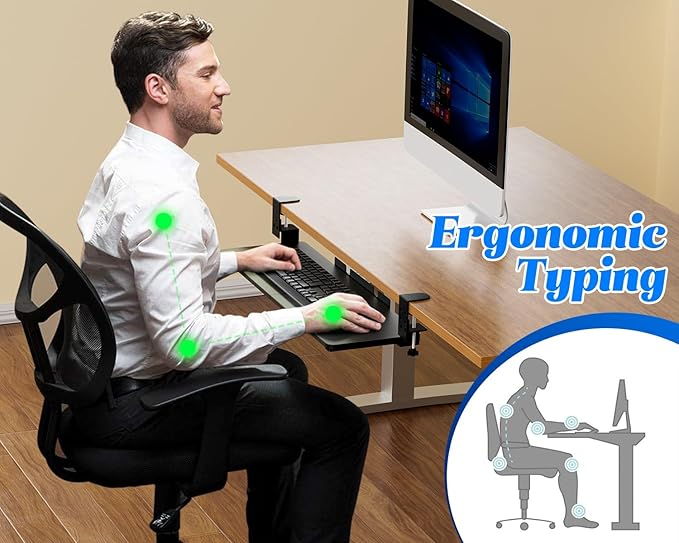 Large Keyboard Tray Under Desk, Adjustable Keyboard Tray with C-Clamp Hardware 29.5″ W x 9.5″ D Slide Out Computer Keyboard & Mouse Tray for Typing Home Office Black-DeskLoop Office