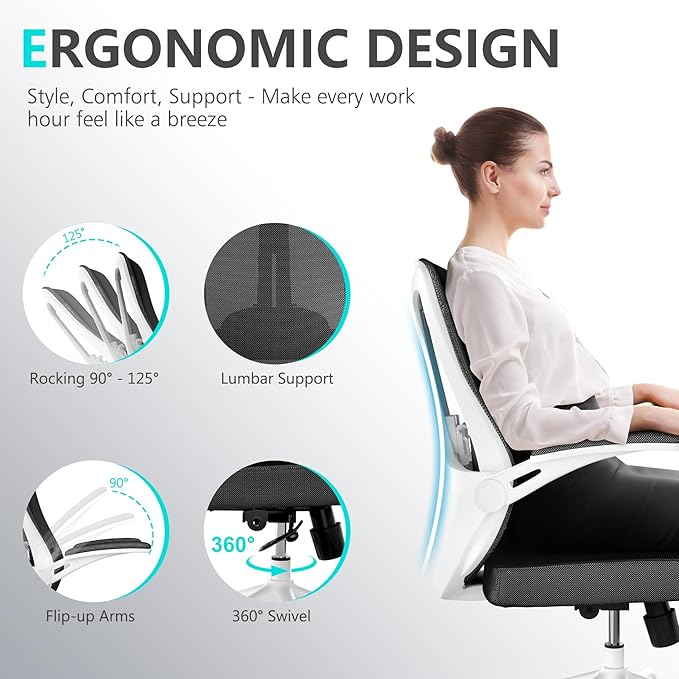 Mesh Office Chairs, High Back Ergonomic Office Chair with Lumbar Wide Comfty Compute Desk Chair for Home & Office Bedroom Study Student (Black)-DeskLoop Office