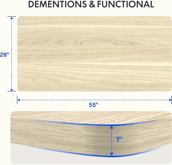 FLEXISPOT EN2 Whole-Piece Standing Desk with Clamp Power Strip, 55 x 28 Electric Stand Up Height Adjustable Desk with Cable Management (White Frame + 55" White Wood Grain Desktop, 2 Packages)-DeskLoop Office
