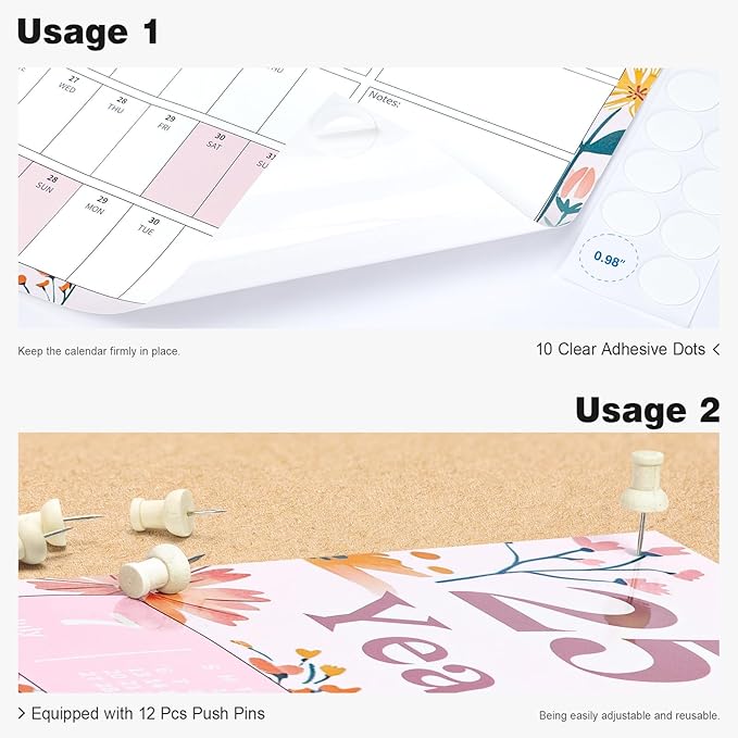 Ospelelf Calendar 2025-2026 Large Dry Erase Wall Calendar 32'' x 48'', 12 Month Laminated Calendar for Classroom, Family, Use July 2025 - June 2026 (Floral)-DeskLoop Office