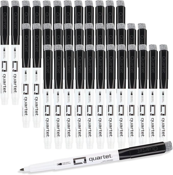 Quartet Dry Erase Markers, Fine Tip White Board Dry Erase Markers with DryGuard Ink Protection, Office Essentials, Black, 36 Pack (Q120Z01-R)-DeskLoop Office