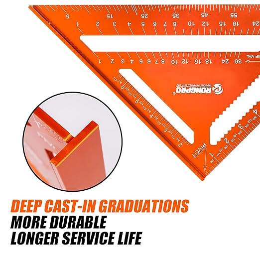 12 Inch Rafter Square, Carpenter Measuring Layout Tool, Aluminum Alloy Triangle Ruler Protractor for Woodworking and Carpentry - Imperial-DeskLoop Office