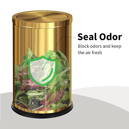 Brushed Gold Bathroom Trash Can with Swing Lid 4.7Gallon,Stainess Steel Garbage Can Trash Bin Wastebaskets for Kitchen,Office,Bedroom (Gold, 4.7 Gallon)-DeskLoop Office