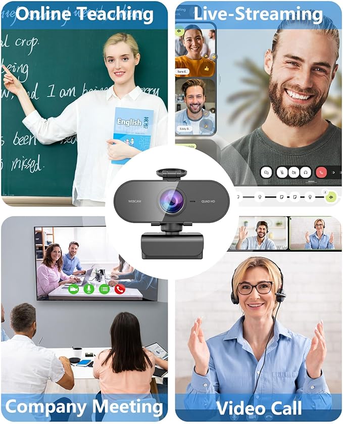 2K Webcam for PC Mac Laptop with Microphone,Full HD Web Cam for Streaming with Privacy Cover Sliders,USB C Web Camera for Desktop Computer Monitor,External Small Best Webcam For Microsoft Teams Gaming-DeskLoop Office