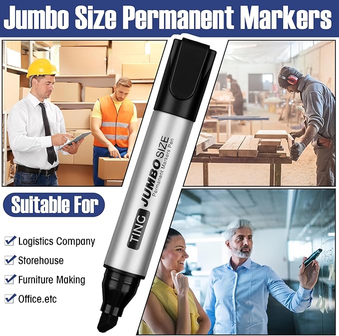 Fuutreo 16 Pcs Jumbo Size Permanent Markers Bulk Large Chisel Tip Permanent Markers Thick Waterproof Jumbo Pens Set Huge Poster Supplies(Rainbow)-DeskLoop Office