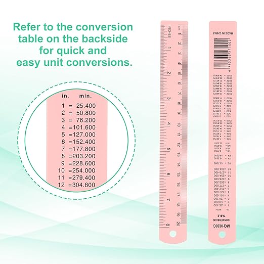 PATIKIL 20cm/8" Metal Ruler, 2 Pack Aluminum Alloy Rulers with Centimeters, Millimeters, Inches and Conversion Table Straight Edge Ruler for Writing Machinist Drafting, Pink-DeskLoop Office