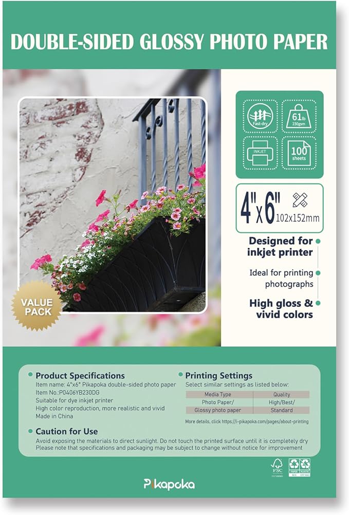 Double Sided Glossy Photo Paper 4x6, Thick Glossy Paper for Cardstock, 100 Sheets 61lb for Inkjet Printer-DeskLoop Office