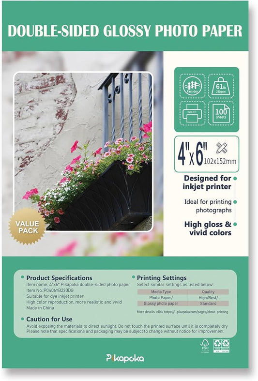 Double Sided Glossy Photo Paper 4x6, Thick Glossy Paper for Cardstock, 100 Sheets 61lb for Inkjet Printer-DeskLoop Office