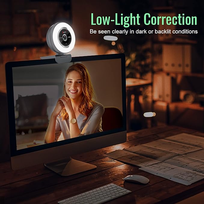 Angetube Streaming Webcam with Microphone: 1080P 60FPS USB Web Cam with Ring Light and Remote Control - HD Web Camera with 5X Digital Zoom Built in Privacy Cover,for PC|Computer|Laptop|Mac|Desktop-DeskLoop Office