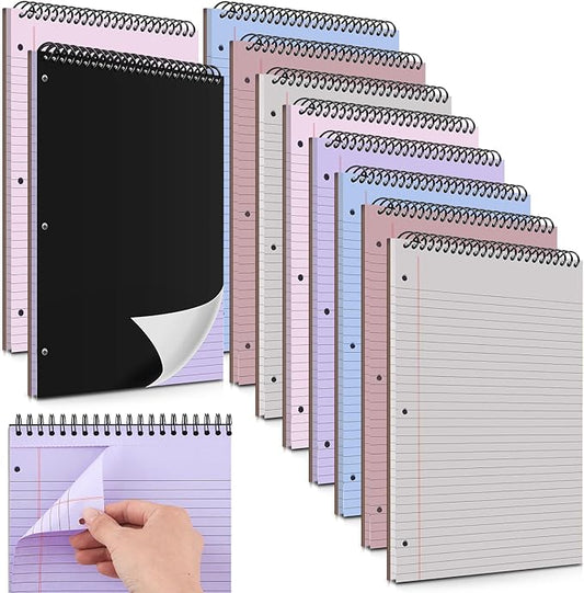 10 Packs 8. 5 x 11 in Top Bound Spiral Notebook 3 Hole Punched Legal Pads with Lined Page, 50 Sheets Per Pad, Hard Cardboard Paper College Ruled Notepad for Office School (Morandi Colors)-DeskLoop Office