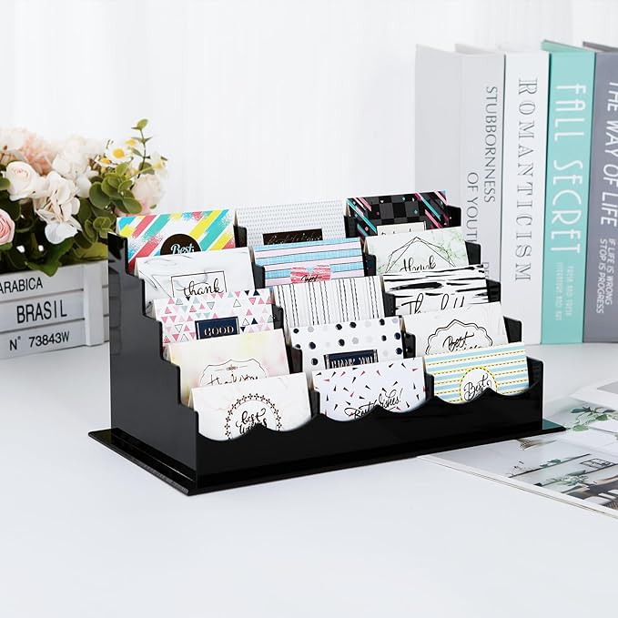 Business Acrylic Card Holder Display for Desk, 15 Slots 5 Tiers Multiple-Black Acrylic Business Card Stand Set, Holds Approximately 750 Cards-DeskLoop Office