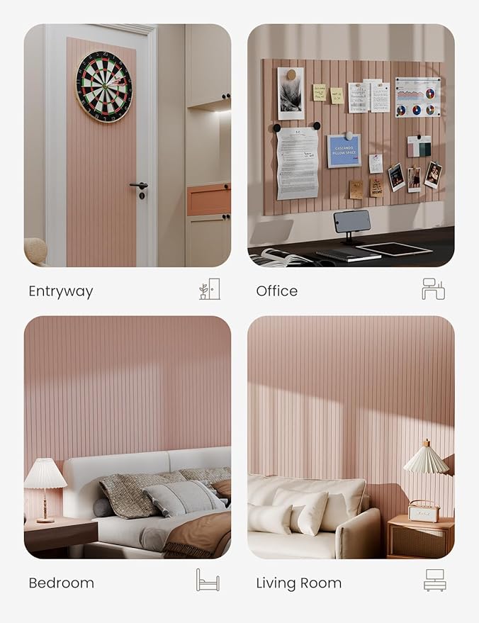 Bumusty Large Cork Board Alternative-36 x24 Felt Bulletin Board Tiles, with 30 Pushpins, 40 Adhesive Tabs, 6-Pack Slat Wall Paneling, Cork Boards for Office Push Pin Board Felt Board-Coral-DeskLoop Office