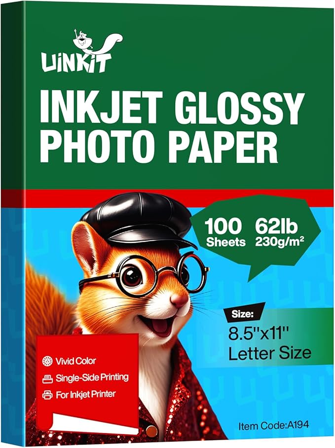Uinkit 100 Sheets Thick Inkjet Glossy Photo Paper Picture 8.5x11 62lb 230g 11.1mil Cardstock Postcard Brochure For Dye Ink Inkjet Printer-DeskLoop Office