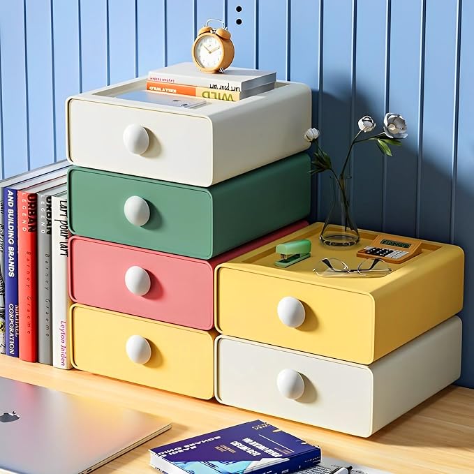RETON 4 PCS Desktop Storage Drawers, Stackable Desk Organizer - Image 9