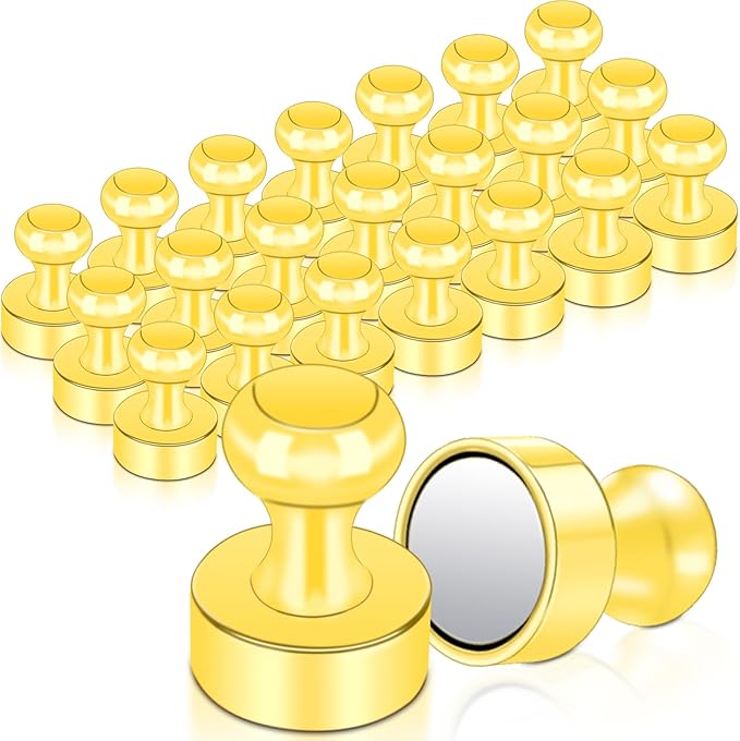 22 Pack Fridge Magnets Strong Magnets for Whiteboard, Push Pin Refrigerator Magnet Small Strong Rare Earth Magnets Neodymium Magnet for Office, Classroom, Kitchen, Home, Gold-DeskLoop Office